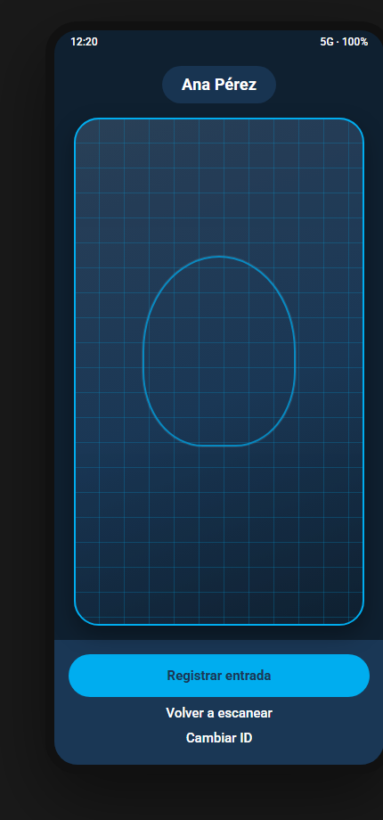 App Android: cámara a pantalla completa y registrar entrada